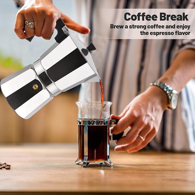 2 Cup Aluminum Moka Pot Classic Stovetop Espresso Coffee Maker 100ml 3.4oz Coffeemaker Percolator Mocha Pot Greca Coffee Maker Cafe Makers for Italian and Cuban Cafì±?Brewing Silver