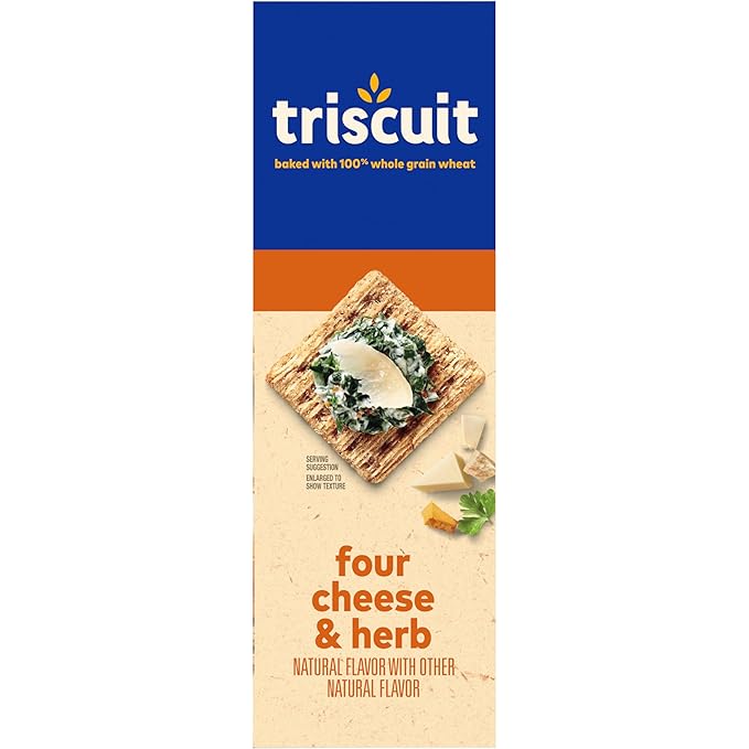 Triscuit Four Cheese & Herb Whole Grain Wheat Crackers, Lunch Snacks, Bulk Snack Crackers, 6 - 8.5 oz Boxes