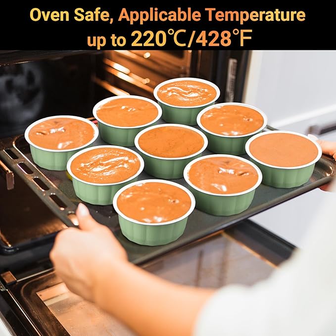 Beasea 8oz Aluminum Ramekins, 100 Pack 3.9" Disposable Baking Foil Cups Mini Ramekin Cup Cupcake Aluminum Baking Cups for Party - Pea Green