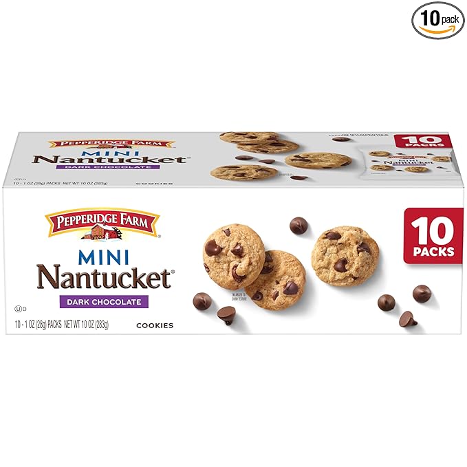 Pepperidge Farm Nantucket Mini Dark Chocolate Chip Cookies, 1 Oz Snack Packs, 10 Pk