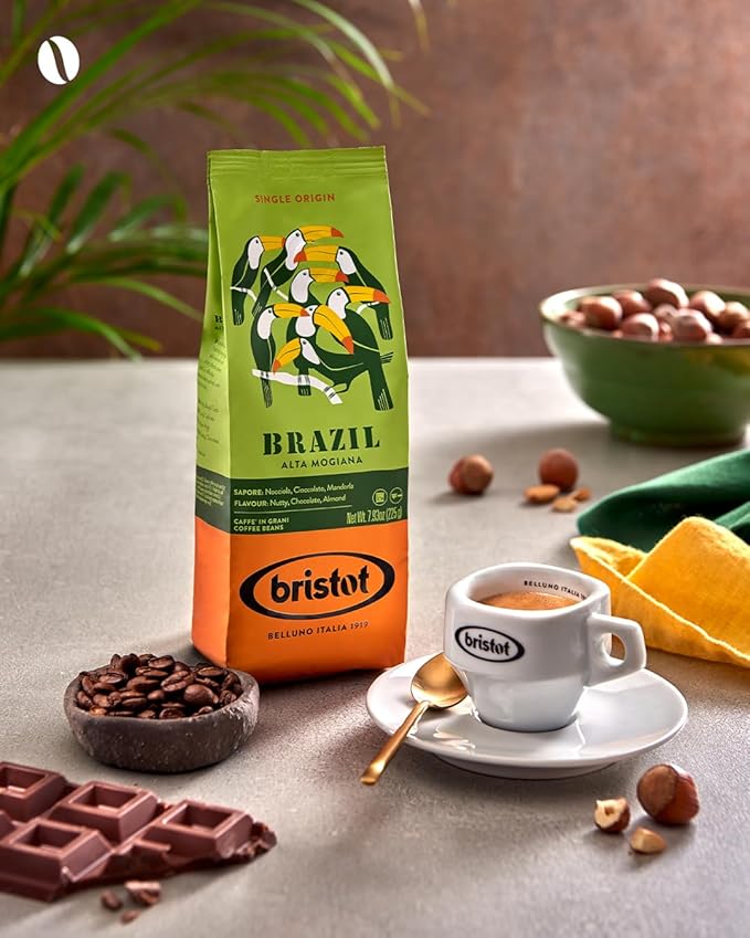 Bristot Single Origin Brazil Alta Mogiana | Italian Single Origin Espresso Beans | 100% Arabica | Medium Roast | 7.93oz/225g