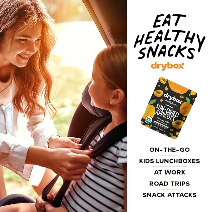 Drybox Unsulfured Sun Dried Turkish Apricots 12 Lunch Packs, Unsweetened No Sugar Added, Non-GMO Organic Dry Apricots for School, Gym, and Office | 2 oz per Portion Pack, 12 Packs Family Size