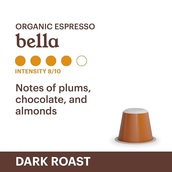 G GRANA Coffee Pods, Compatible with Nespresso OriginalLine, 20 Pack, Dark Roast, USDA Organic 100% Arabica Single Source Specialty Coffee, Compostable Single Serve Capsules, Bella
