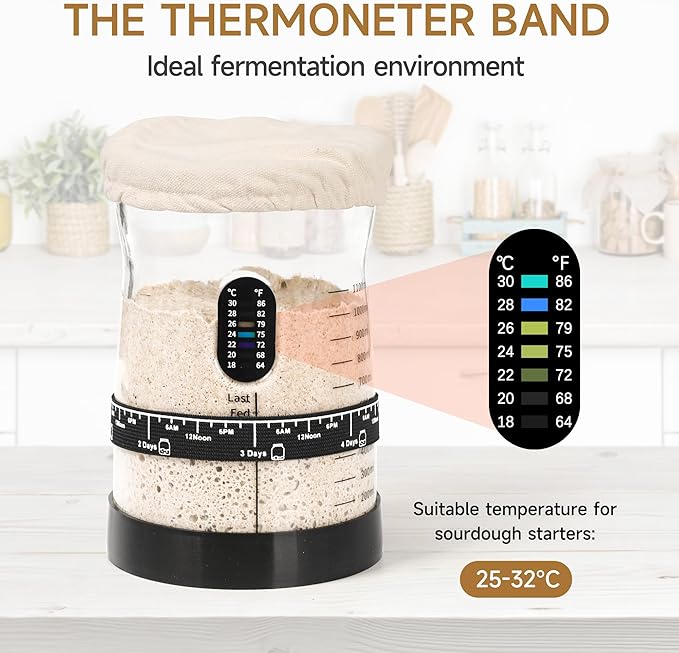 Sourdough Starter Kit -50 Oz Wide Bore and Large Capacity Sourdough Starter Jar,Thermometer, Feeding Band- Perfect Sourdough Bread Baking Supplies, Baking Gifts(2 Jar)