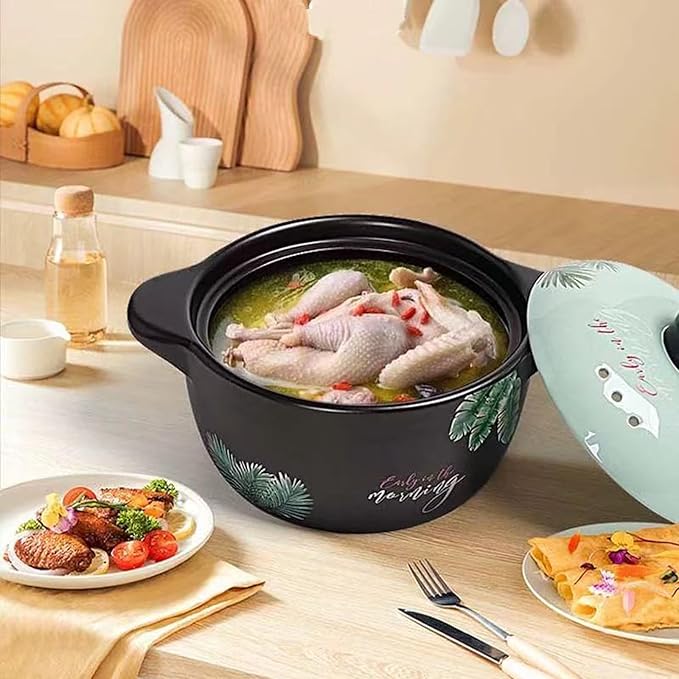 2.6 Quart Ceramic Casserole,with Lid Ceramic Pot,Heat-Resistant Round Stew Pot Soup Pot for cook bibimbap, soup, rice, stew, casserole (Green2.6QT)