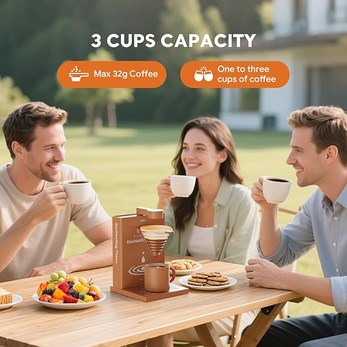 Portable Detachable One Cup Coffee Maker,Automatic Pour Over Portable Drip Coffee Maker with Reusable Filter for Home,Office,Hotel,Traveling or Business Trip,300ml,10oz (Apricot)