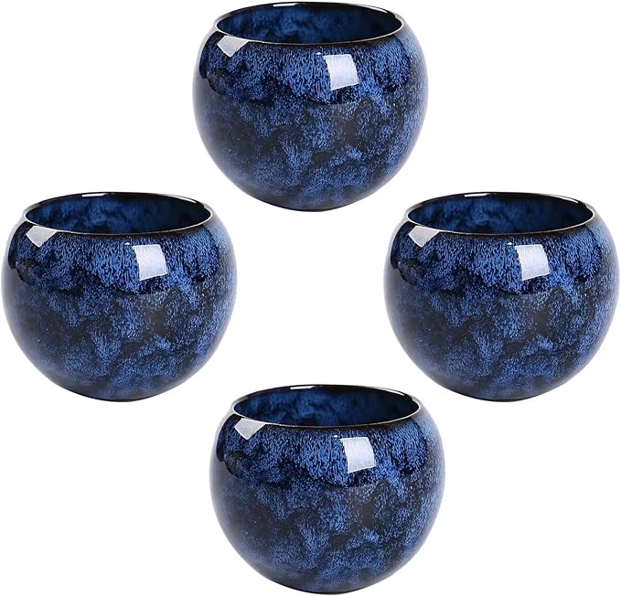MQjzsh Chinese Japanese Traditional Ceramic Tea Cups, Mini Ceramic Kung Fu Tea Cups, Mate Cup Set, Tea, Espresso, 4-Piece Set for Home, Outdoor and Office