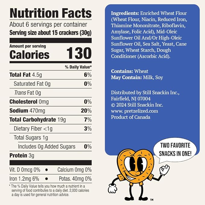 PRETZELIZED Snacks PRETZELIZED Pretzel Crackers, Sea Salt Flavored, 6.5oz Box (Pack of 12)