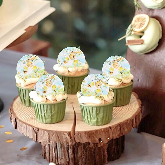 40 PCS Edible Bee Cupcake Toppers Wafer Paper Bee Party Decorations for Kids Girls Birthday Baby Shower Honey Bee Themed Party Supplies