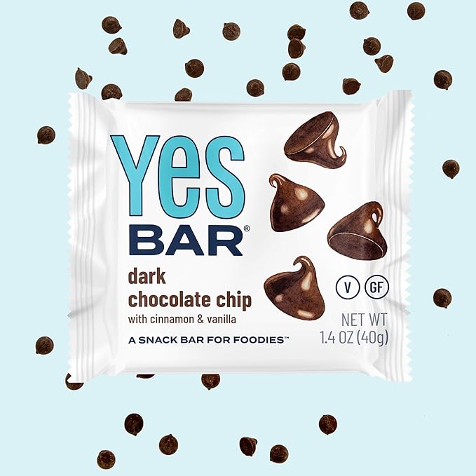 The YES Bar ??Dark Chocolate Chip ??Plant Based Protein, Decadent Snack Bar ??Vegan, Paleo, Gluten Free, Dairy Free, Low Sugar, Healthy Snack, Breakfast, Low Carb, Keto Friendly (24 Count)
