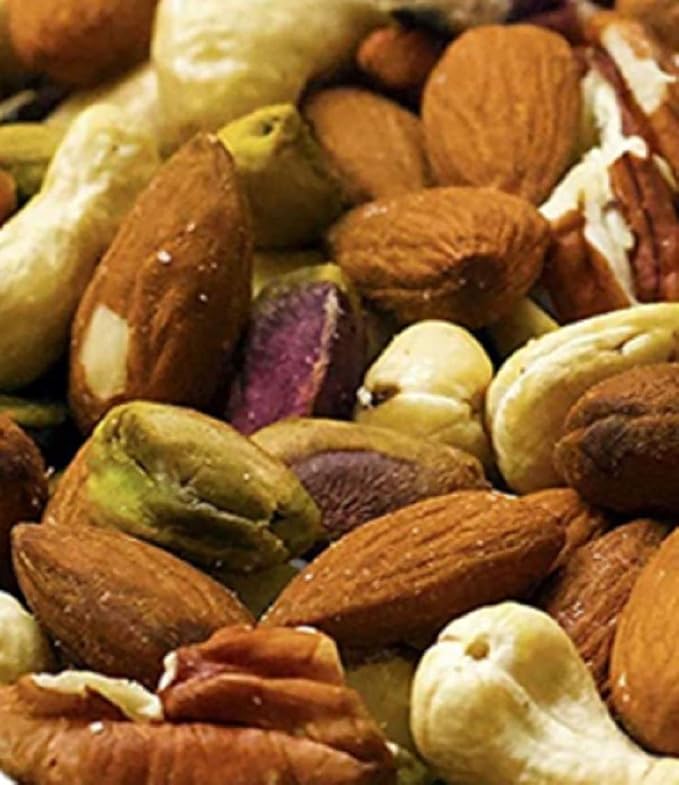 Farm Fresh Nuts DELUXE MIXED NUTS Roasted with the Healthy Himalayan Salt. - Oven Roasted without oil - featuring Almonds, Brazil Nuts, Cashews, Pecans, Pistachios. (24 Oz.)