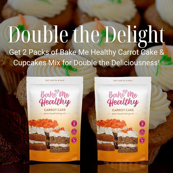 Bake Me Healthy Vegan and Gluten-Free Carrot Cake & Cupcake Mix, 11.9oz (337g) Pack of 2 ??Dairy-Free, Egg-Free, Nut-Free, Plant-Based, Low Sugar, Allergy-Friendly, Easy to Bake, Made with Upcycled Ingredients