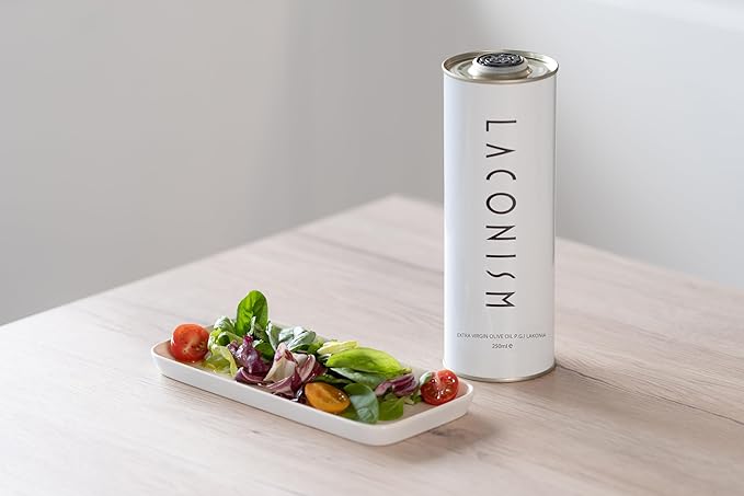 Pack of 2 Extra Virgin Olive Oil Tin, Great Taste Cold Pressed, Intense Flavor, Contains Polyphenols Rich Olive Oil from the Land of Laconia 2X250ml Tin