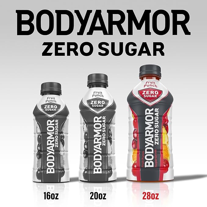 BODYARMOR ZERO Sugar Fruit Punch, Sugar Free Sports Drink - Low-Calorie Hydration - Natural Flavors with Potassium Packed Electrolytes, Antioxidants, and B-vitamins, 28 fl oz (Pack of 12)