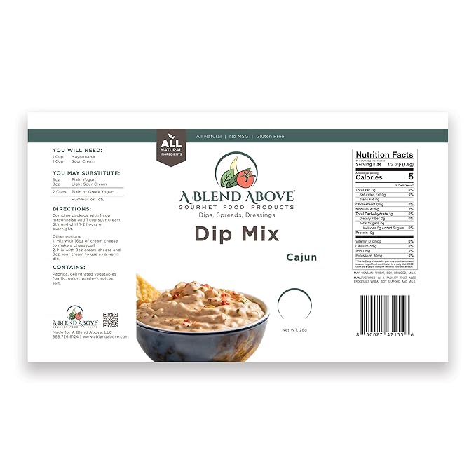 A Blend Above Cajun Dip Mix, 3 Packs, 1 oz. Each, Makes 16 Ounces, Gluten-Free, No MSG, All Natural, No Preservatives, Vegan Friendly, Keto Friendly, Vegetable Dip, Chip Dip, Low Carb, Easy to Make