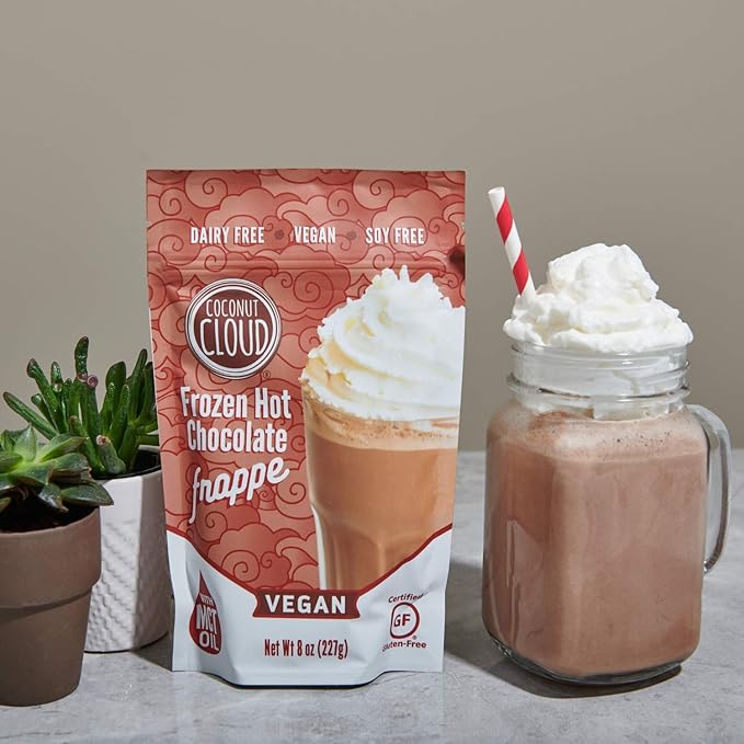 Coconut Cloud Frozen Hot Chocolate | Blended Instant Frappe Iced Cocoa | Add Nut Milk, Ice & Enjoy | Easy, Creamy, Delicious, Tasty Barista Quality. (Vegan, Dairy-Free, Plant Based, Certified Gluten-Free, Women Owned, US Made), 6 Servings