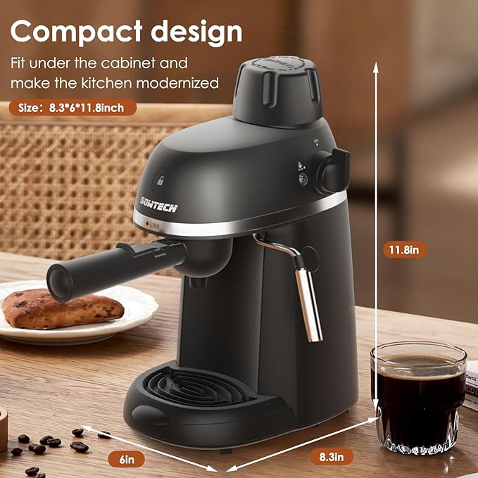 Coffee Machine, 3.5 Bar Espresso Cappuccino Machine with Milk Frother, 1-4 Cup Portable Coffee Maker for Latte, Cappuccino, 800W, Black