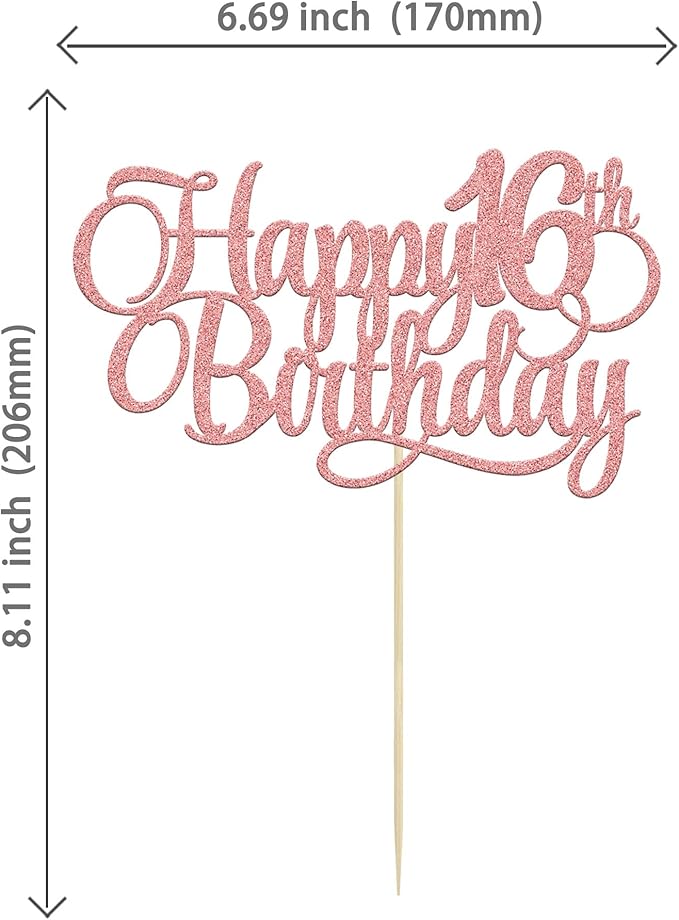 1 Pack Happy 16th Birthday Cake Topper Glitter Number 16 Sixteen Years Old Birthday Cake Pick Decoration for 16th Birthday Celebrating Anniversary Party Supplies Rose Gold