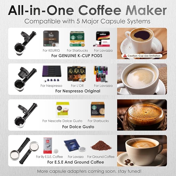 20-Bar Espresso Machine & Coffee Machine ??Compatible with Nespresso, Keurig K Cup ??Hot & Cold Brew, Milk Frother, Stainless Steel ??10 oz Espresso Cup - Latte Machine & Cappuccino Machine