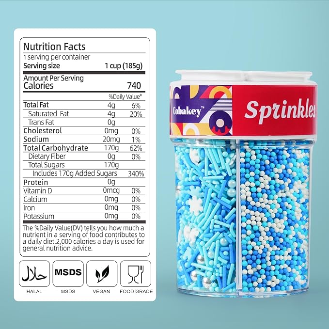 Blue and White Sprinkles for Cake Decorating 6.5oz Edible Snowflake Pearls Sugar Jimmies Nonpareils Sanding Sugar Sprinkle Mix, Winter Sprinkles for Cupcakes, Cookies, Ice Cream Christmas Baby Shower, Hanukkah