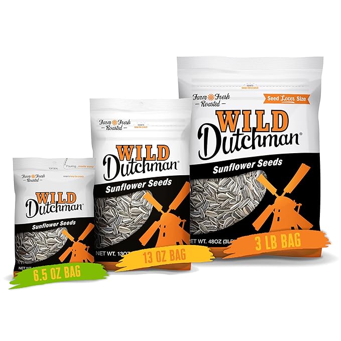 Wild Dutchman Roasted Sunflower Seeds in a Resealable Bag for Ultimate Freshness and an Easy Pour Snack, Salted Original Flavor, 3 LB (Pack of 3)