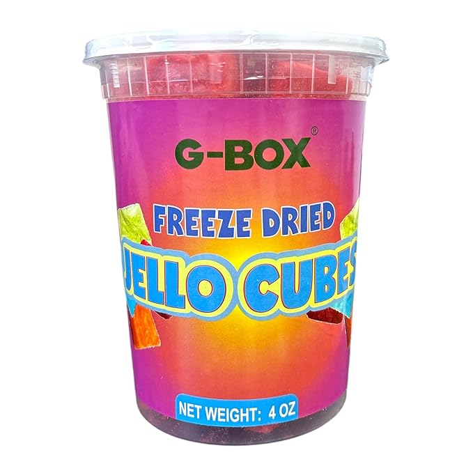 G-Box Freeze-Dried Cherry Jello Cubes - 4 oz | USA-Made Freeze Dried Jelly Candy | Freeze Dried Candy | Trending TikTok Snack pack, TikTok Trend Items, Fruit Jelly Candy (Cherry Jelly Snack, Large)