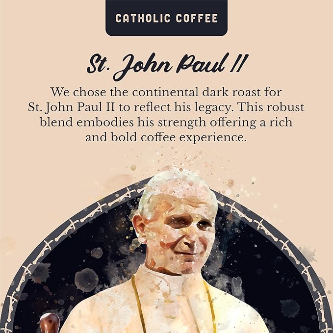 Catholic Coffee Pope St. John Paul II | Peruvian Dark Roast Ground Coffee ??Cedar & Chocolate Notes | 12oz Bag ??Bold Catholic Gift Inspired by a Modern Saint