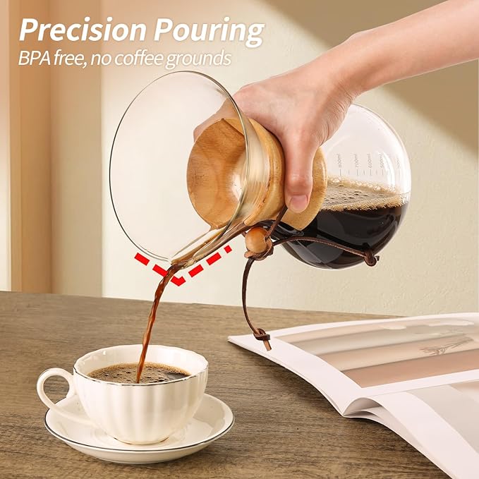 Pour Over Coffee Maker 27 OZ, 8 Cup Borosilicate Glass Drip Coffee Maker with Reusable Stainless Steel Filter and Cork Grip for Home Caf챕 800 ML