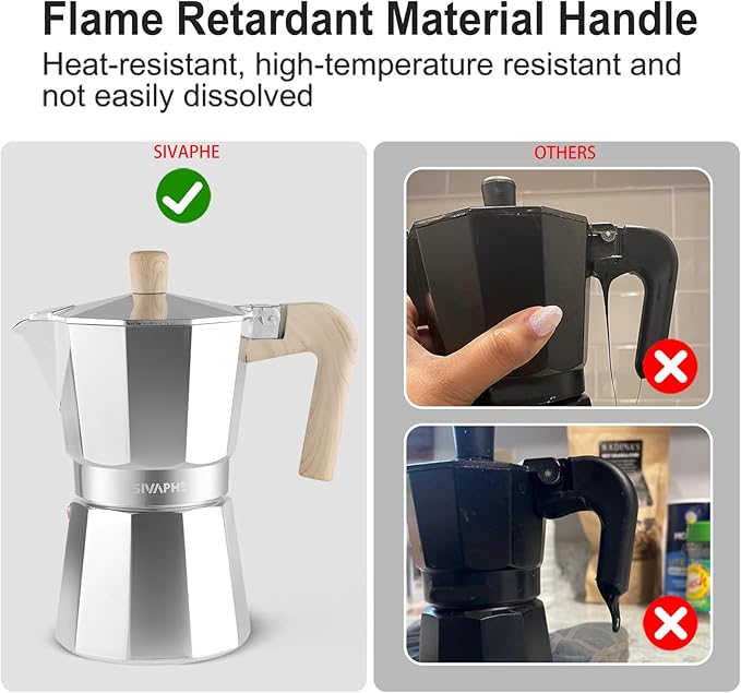 Sivaphe Aluminum Moka Pot 9 Espresso Cups, Percolator Espresso and Coffee Maker, Portable Stove top Italian and Cuban Cafì±?Brewer for Home and Camping Sliver