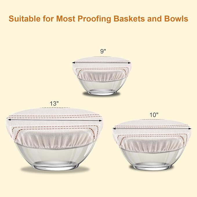 Reusable Bowl Covers for Bread Proofing, 9/10/13 Inches Bread Proofing Cover, 3 Pcs Linen Cotton Food Cover for Sourdough Proofing Basket, Food Storage Baking Supplies for Home Bakers