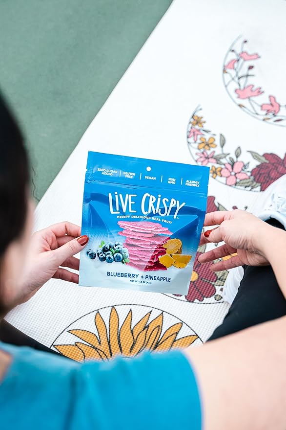 Live Crispy Fruit Chips - Pineapple-Powered Snack Packed with 100% Natural Fruit - Antioxidant-Rich, Vitamin-Packed (Blueberry/Pineapple) 4 Pack
