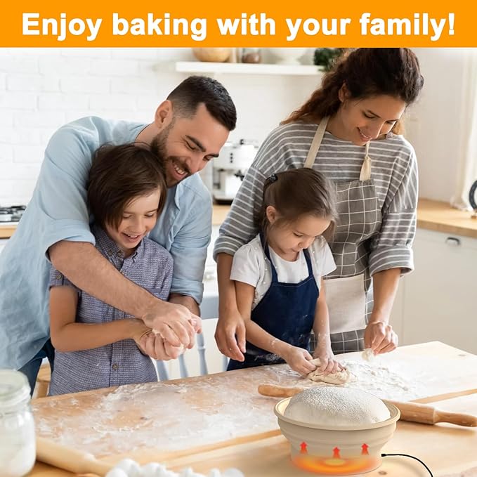 Heating Sourdough Bread Baking Supplies, Bread Proofer with 4 Temperature Settings, Round 9 Inch Foldable Silicone Basket, Yogurt & Pet Food Warmer