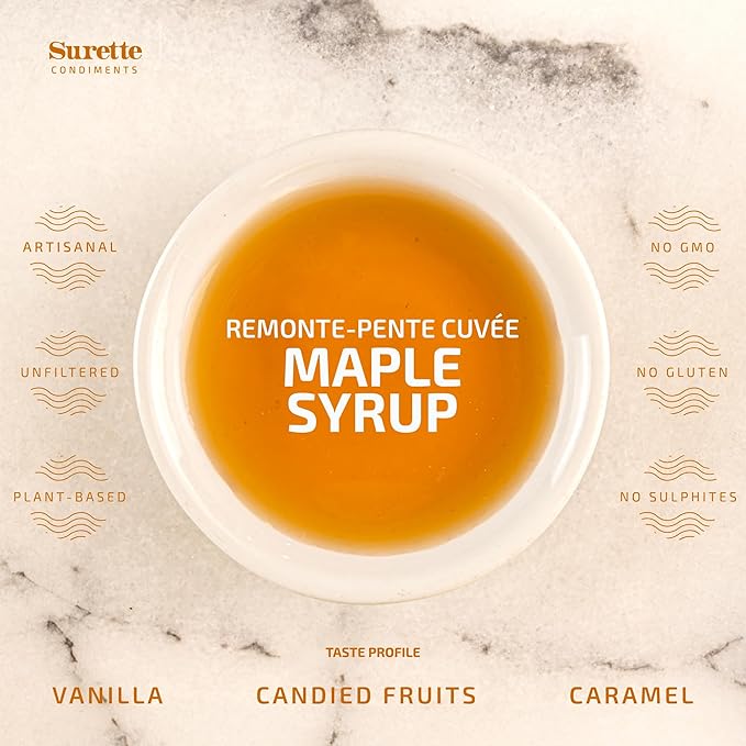 Surette Condiments 2 Pack Organic Maple Syrup 12.7 Fl Oz (375mL), Pure Amber Maple Syrup, Canadian Grade A, Gluten Free, Vegan, Kosher, Halal, Made in Canada (2)