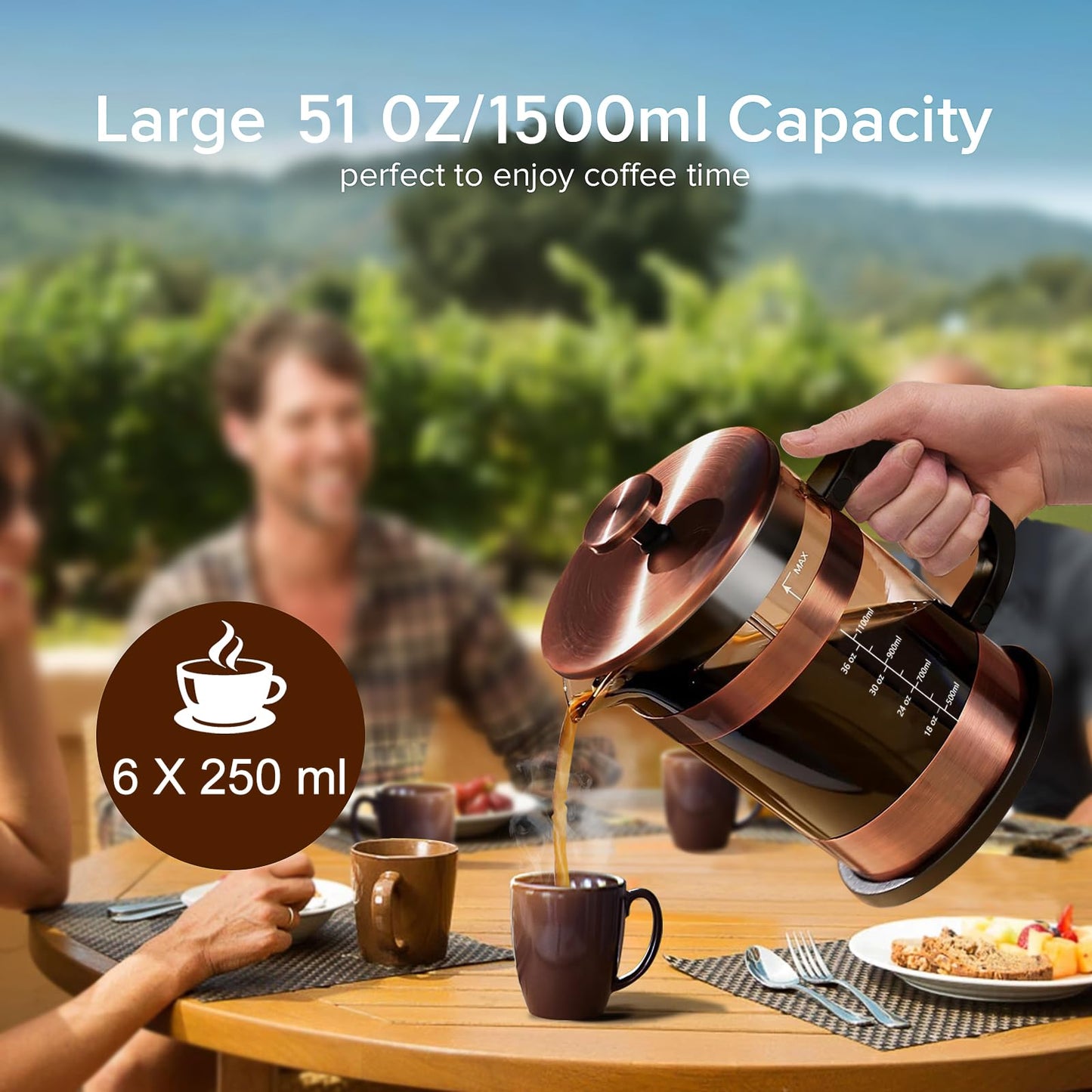 QUQIYSO French Press Coffee Maker 51oz, Large French Press, Thickened Glass