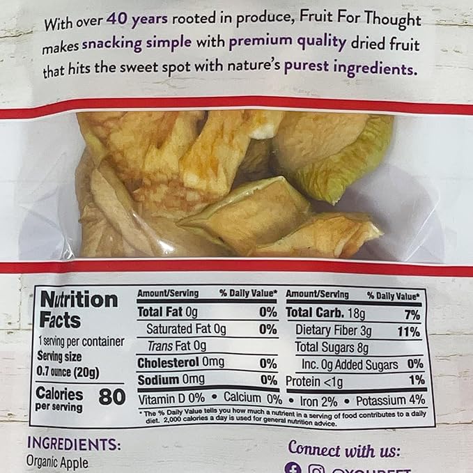 Fruit for Thought Dried Fruit (Organic Dried Apple, 0.7 Ounce (Pack of 30))