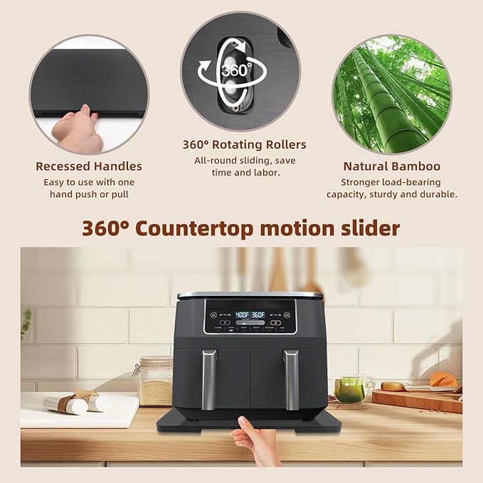 360째 Rolling Tray Bamboo Appliance Slider for Kitchen Appliances, for Breville Espresso Machine Accessories, Sliding Tray for Coffee Maker Appliances Mat Easily from Under The Cabinet Black 13"횞15.7"