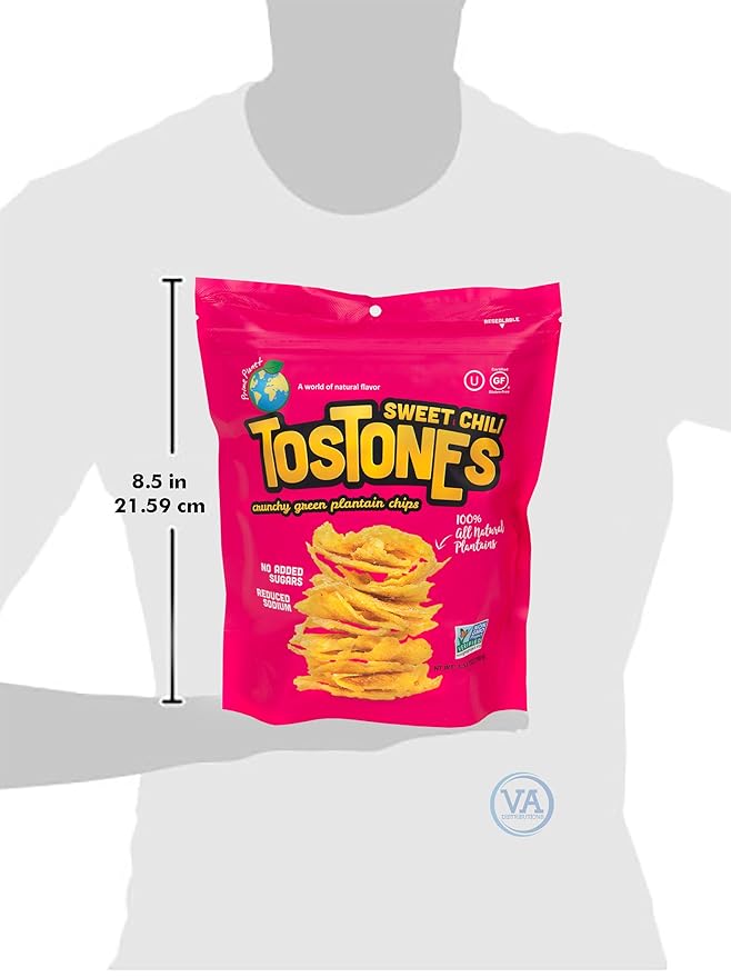TOSTONES, Green Plantains, Re-Sealable Bag, Crunchy chips, Plantains, Palm Oil and Salt, 3.53 Oz per Unit, SWEET CHILI, 8 Pack,