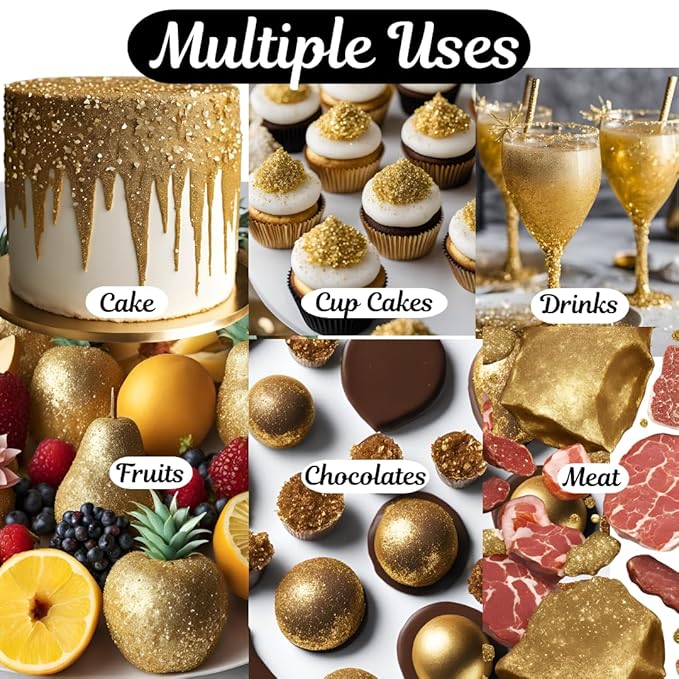 Dazzle Dust Edible Glitter Sprinkles for Cake Decorating, Drinks, Cookie, Icing, Dessert Decorations, Sparkly Luster, Food-Grade, Vegan, Gluten Free, Kosher, Bulk 10g, Gold