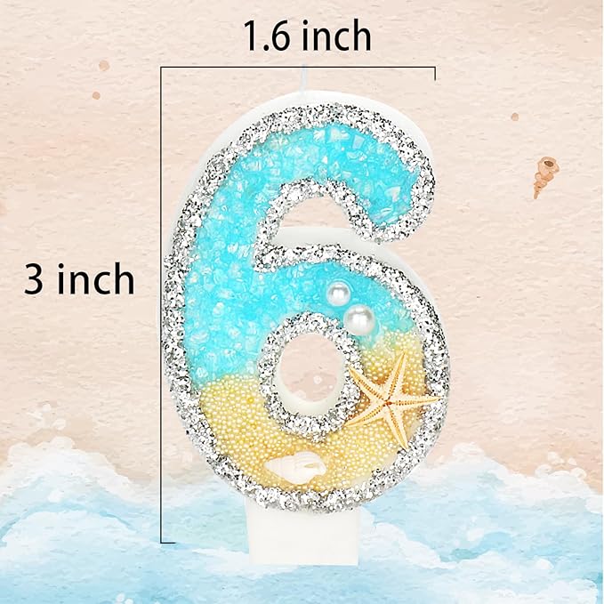 Birthday Candle for Cake, Beach Starfish Sequins Candles, 2.76 inch Cake Topper Decoration for Birthday Party (Number 26)