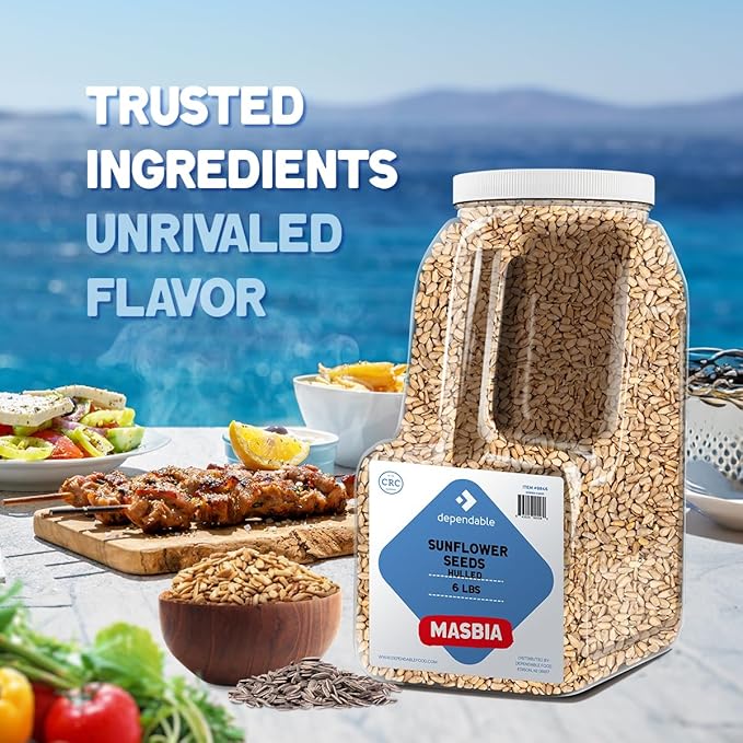 Dependable Foods Hulled Sunflower Seeds ??6 Lb. Bulk Jar - Non-GMO, Kosher, Salt-Free, Seasoning | Nutty Goodness