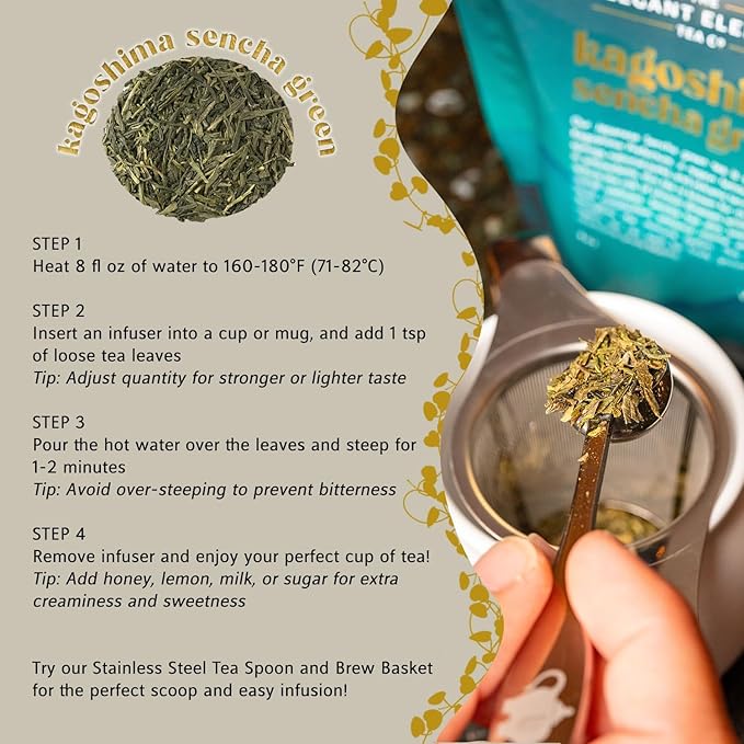 Japanese Sencha Green Tea, Organic Loose Leaf Sencha Tea ??Antioxidant & Detox Support ??Refreshing Hot or Iced Green Tea ??8 oz Resealable Bag (Makes 100 Cups) ??The Elegant Elephant