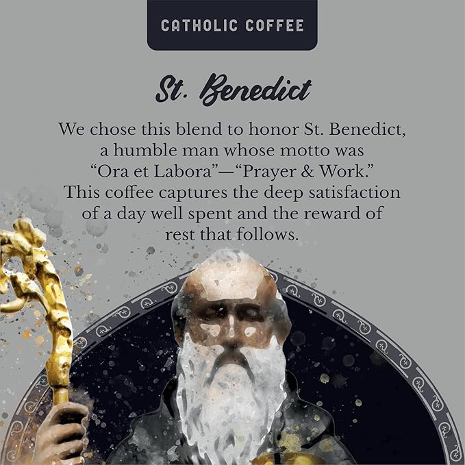 Catholic Coffee St. Benedict | Chocolate Hazelnut Flavored Medium Roast Ground Coffee | 12oz Bag ??Catholic Gift Inspired by Monastic Tradition