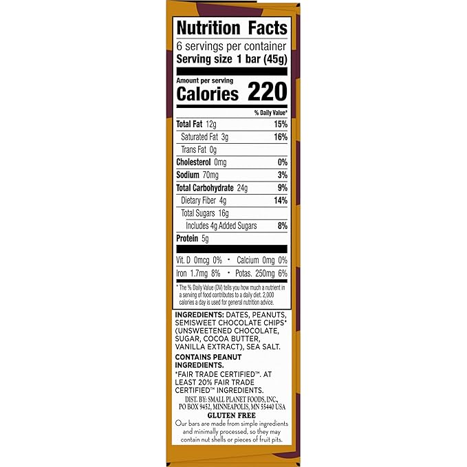 Larabar Peanut Butter Chocolate Chip, Fruit and Nut Bars, Gluten Free and Vegan, 9.6 oz, 6 Ct