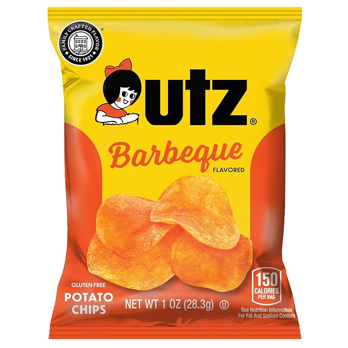 Utz Potato Chips, Barbeque - 1 Ounce (Pack of 60), Crispy Potato Chips Made from Fresh Potatoes, Crunchy Individual Snacks to Go, Cholesterol Free, Trans-Fat Free, Gluten Free Snacks
