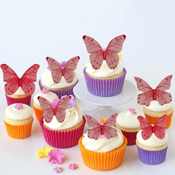 40Pcs Edible Wafer Paper Butterfly Cupcake Toppers 3D Cake Realistic Pastel Butterfly Decoration for Birthday Party Wedding Food Decorations - Pink
