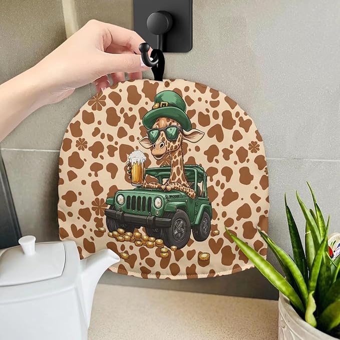 St. Patrick's Teapot Cover Women Leopard Clover Insulated Teapot Cover Washable Teapot Dust Cover with Handle
