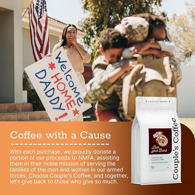 Couple?™s Coffee Ground Coffee | Gives Back to Military Families | Love Your Buns | Medium Roast Cinnamon Bun Flavored Coffee | Made with 100% Arabica Beans | 12oz bag brews about 34 cups