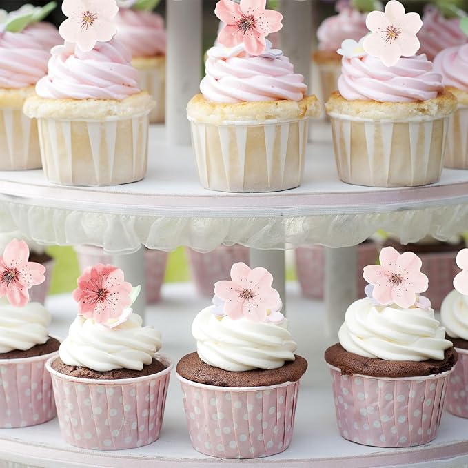 50pcs Edible Flowers Cake Decorations ??Flower Cupcake Toppers, Edible Flowers Cherry Blossoms Cake Topper Cupcake Toppers Decorations for Wedding Birthday Party