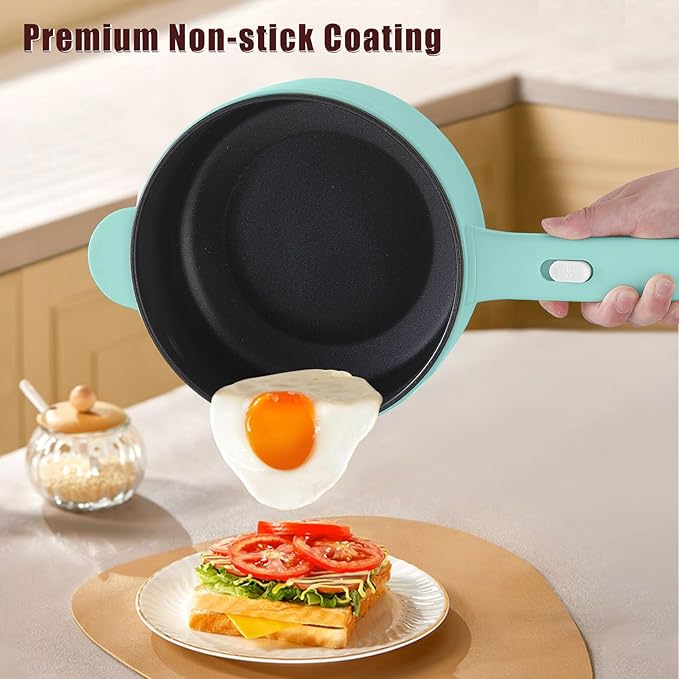 Dezin Electric Cooker, 2L Non-Stick Saut챕 Pan, Rapid Noodles Cooker, Mini Pot for Steak, Egg, Fried Rice, Ramen, Oatmeal, Soup with Power Adjustment, College Dorm Room Essential