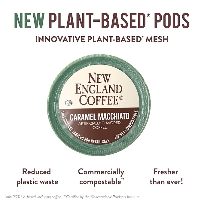 New England Coffee Caramel Macchiato Medium Roast Single Serve Pods, 12ct Box (Pack of 6)